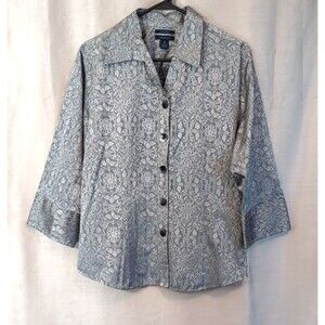 Westbound Women's 16 Festive 3/4 Sleeve Shirt Silver/Gray Shiny Jacquard Career
